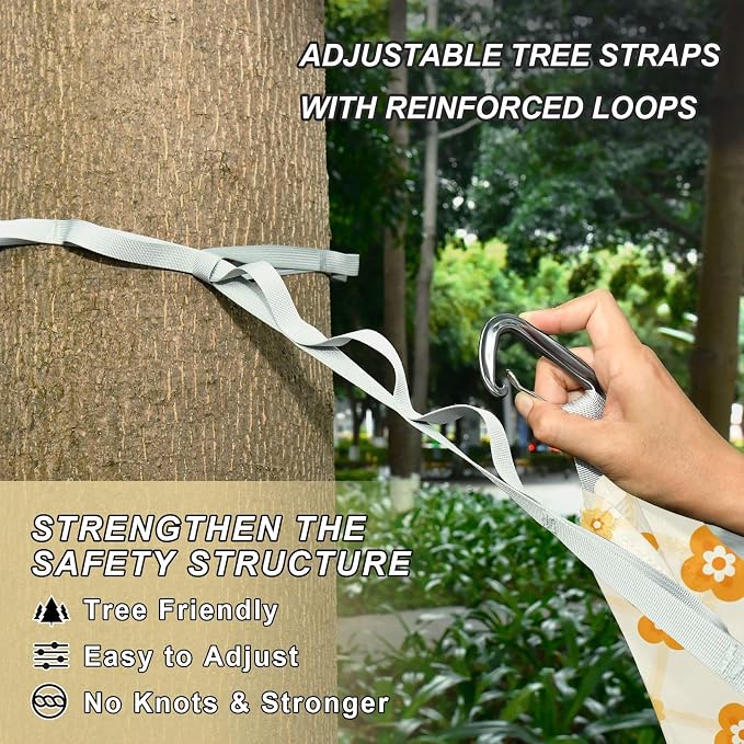 Camping Hammock Outdoor Hammocks for Outside Yellow Floral Lattice Beach Trees Portable Lightweight with Pockets Tree Straps Indoor