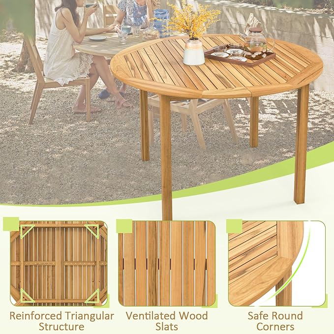 Tangkula 39.5" Round Outdoor Dining Table for 4, Acacia Wood 4-Person Large Patio Dining Table, Farmhouse Indoor Outdoor Dining Furniture for Deck, Garden, Poolside & Backyard