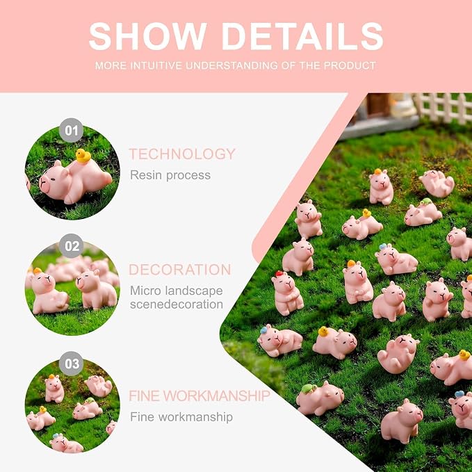 45 Pcs Mini Capybara Resin Figurines Capybara Figure Ornament Figurines for Home Office Desk Zen Garden Sensory Bins Collector Displays(Pink)