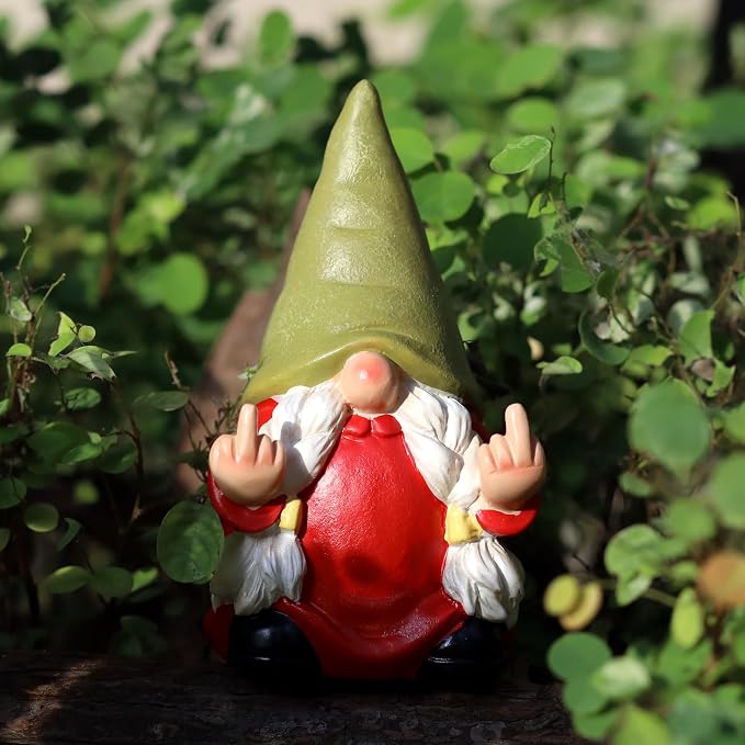 Middle Finger Female Gnome Statue 5.1in， Naughty Garden Gnome Statue Decoration and Lawn Ornament - Funny Garden Gnomes for Outdoor or Home Decor