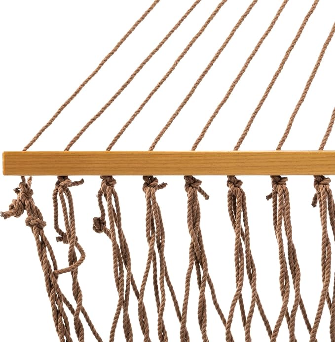 Original Pawleys Island Single Antique Brown DuraCord Rope Hammock – 12 ft. x 50 in., 1-Person, 450 lb Capacity, Oak Spreader Bar, Zinc-Plated Hardware, Handcrafted in the USA
