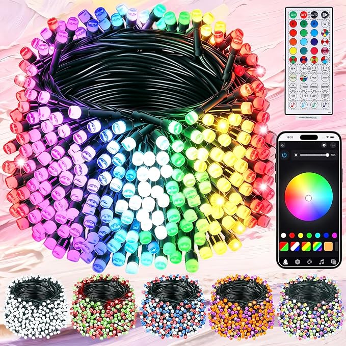 HOME LIGHTING Smart Color Changing Halloween Lights, 66FT 200 LED RGB String Lights with Remote & App Controlled, Music Sync Multiple Modes, Waterproof Indoor Outdoor Holiday Xmas Tree Party Decor