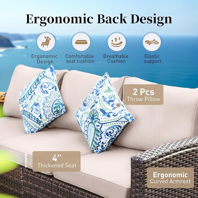 SUNSHINE VALLEY 4-Piece Patio Furniture Set with Swivel Chairs, Rattan Wicker Outdoor Furniture with 2 Swivel Glider Chairs and 2 Ottomans, Outdoor Lounge for Small Patio, All-Weather Design, Beige