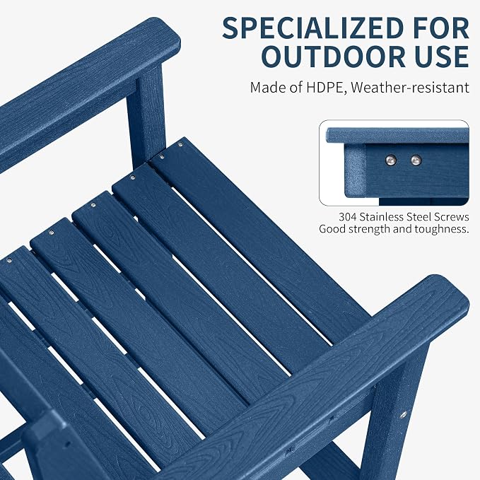 5-Piece Outdoor Bar Table and Chairs Set, HDPE Counter Height Patio Dining Table with 4 Adirondack Bar Chairs, Adirondack Bar Height Chairs and Bar Table for Bistro, Poolside, Backyard, Blue