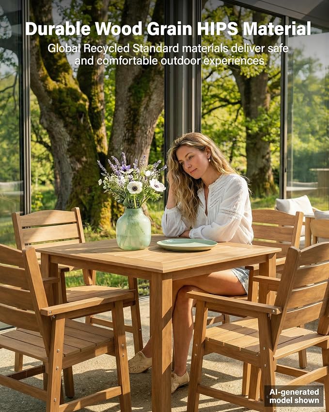 YEFU HIPS Patio Dining Set for 8 : Modern Outdoor Table and Chairs Easy Clean Outdoor Dining Set - 12-Piece Waterproof All-Weather Easy Assembly Furniture for Backyard Garden Deck（Teak）