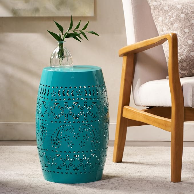 Christopher Knight Home Ruby Outdoor 12" Iron Side Table, Teal