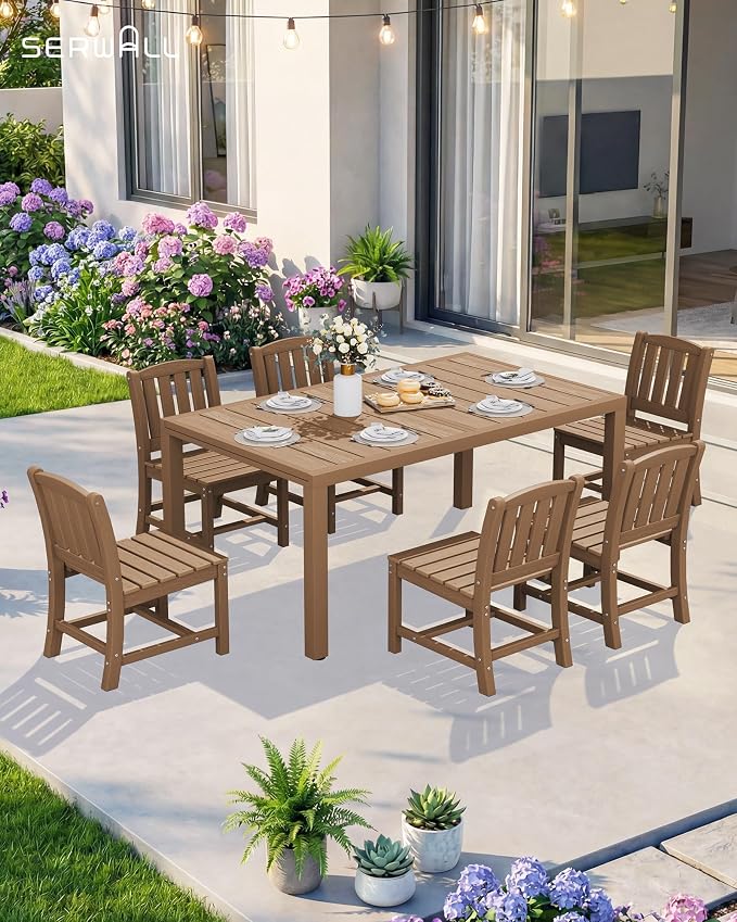 SERWALL Outdoor Dining Chairs Set of 4, Brown | All-Weather HDPE Patio Armless Chairs Suitable Outdoor Dining Table