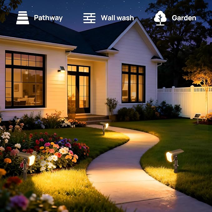 Linkind Solar Spot Lights Outdoor Waterproof Floodlight Warm White 4 Pack | Wide Beam, 60 LEDs, 800LM, 2 Lighting Modes, 3000K, Dusk to Dawn, for Landscape Garden Yard Patio Tree Flag Pathway Driveway