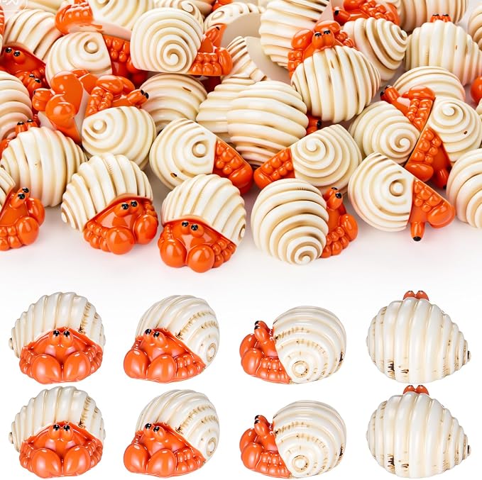 Geelin 50 Pcs Mini Hermit Crab Figurines Tiny Resin Sea Animal Realistic Ornament Decor for Fairy Gardens, Miniature Terrariums, Beach Theme Party Decorations, DIY Crafts
