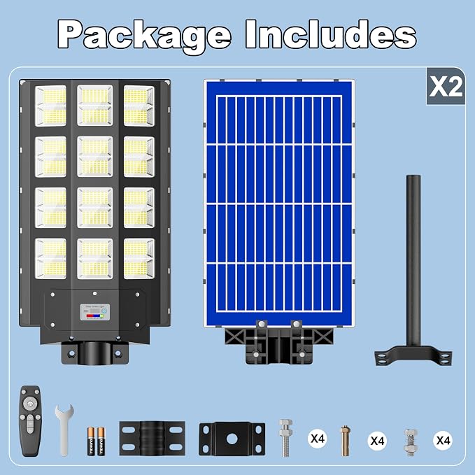 Solar Street Light 8000W, Solar Outdoor Lights Waterproof, 240000LM 8000K Solar Powered Parking Lot Light Dusk to Dawn with Outside Motion Sensor LED Lights, Wide Angle Street Lamp