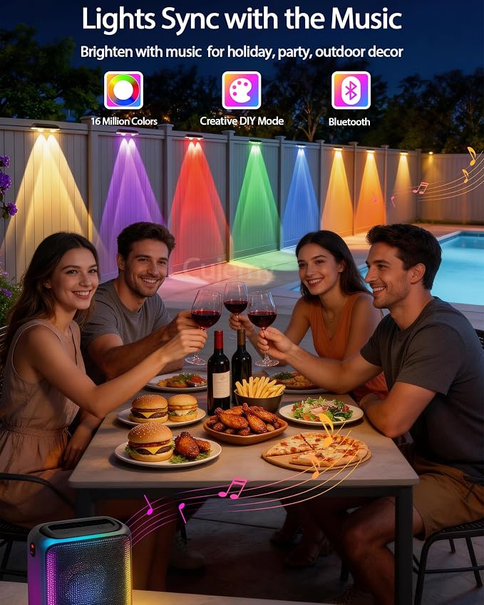 Outdoor Fence Lights 8 Pack, 50ft Smart RGB Outdoor Lights, APP | Remote Control, IP67 Waterproof LED String Light with Timer for Wall Deck Step Patio Railing Yard Stairs Pool Christmas Decor