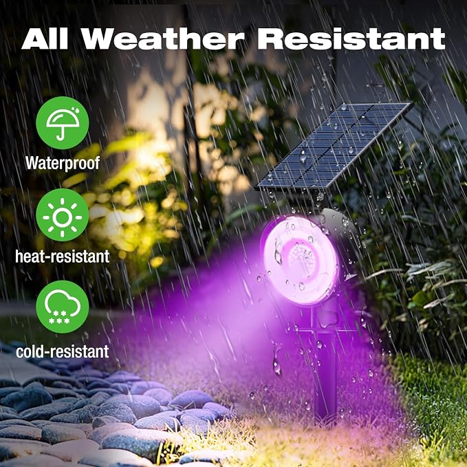 nipify Solar Spot Lights Outdoor Waterproof, Landscape Spotlights | Purple, 2 Pack/53 LED/3 Modes, Adjustable Solar Panels, Auto On/Off, Uplights Lighting for Outside Tree Yard Flag Garden