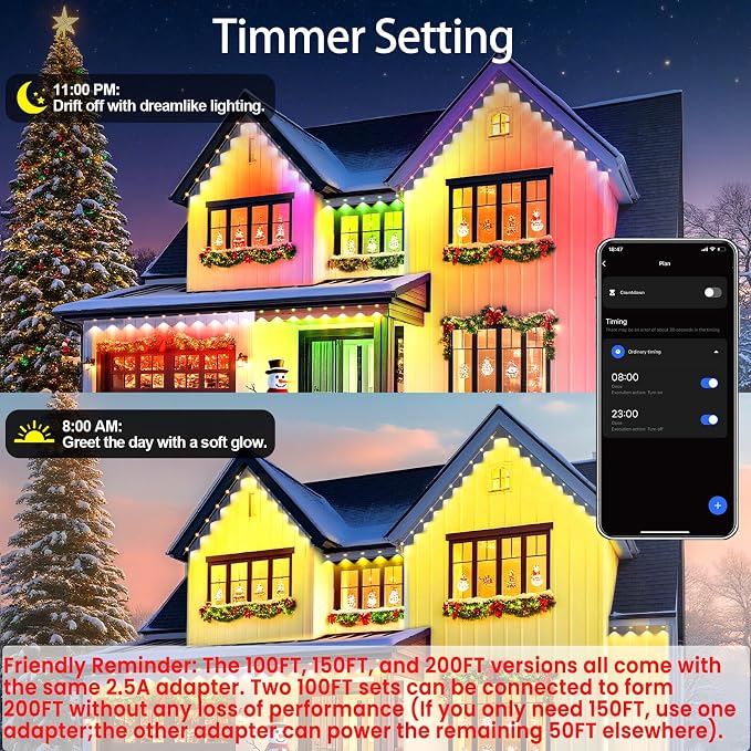 Smart Permanent Outdoor Lights for House, 100ft with 60 RGB Permanent Christmas Lights, P67 Waterproof with DIY Scene for Halloween Christmas Decor, Remote Control, Work with Alexa,Google Assistant