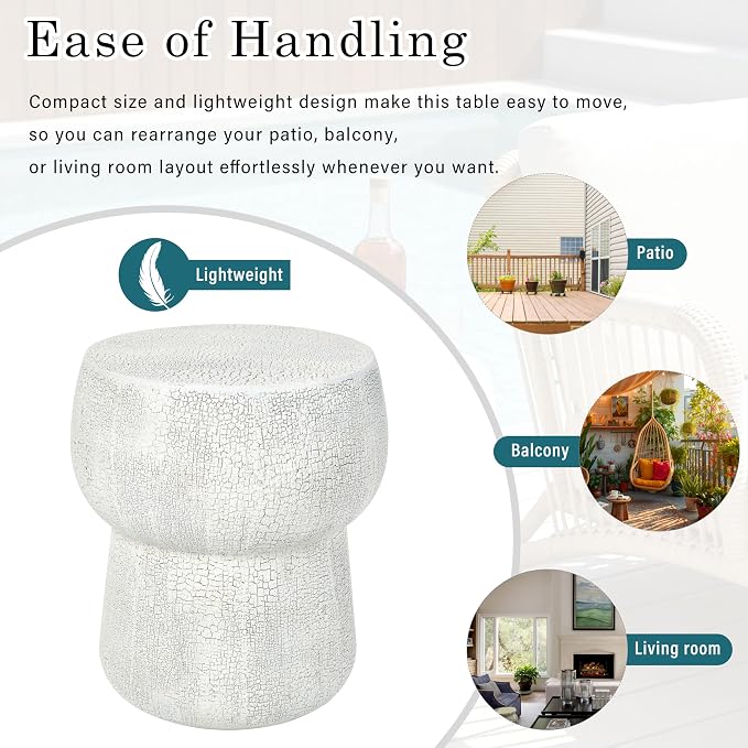 Outdoor Side Table Round Patio Concrete End Table Faux Stone Side Tables Travertine Small Coffee Tables for Outdoor, Garden Stool Plant Stand for Porch Backyard, 14.37" Mushroom Cement