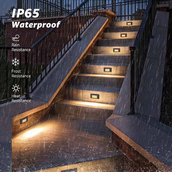 SUNVIE 5W Low Voltage Step Lights 6 Inch Outdoor Brown Cast-Aluminum 8-Pack | Landscape lights, 12-24V AC/DC, 3.2FT ETL Listed Wire, with Fastlock2 Connectors, Horizontal Louver, for Step Stairs, Fences