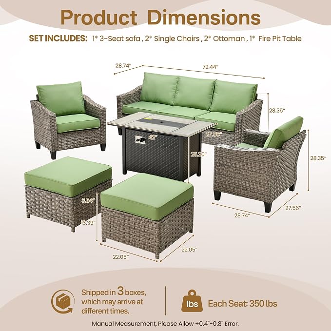 CAODOC Wicker Patio Furniture Set,7 Pieces Modern Outdoor Conversation Set Sectional Sofa with Cushion and Ottomans for Garden, Poolside, Backyard