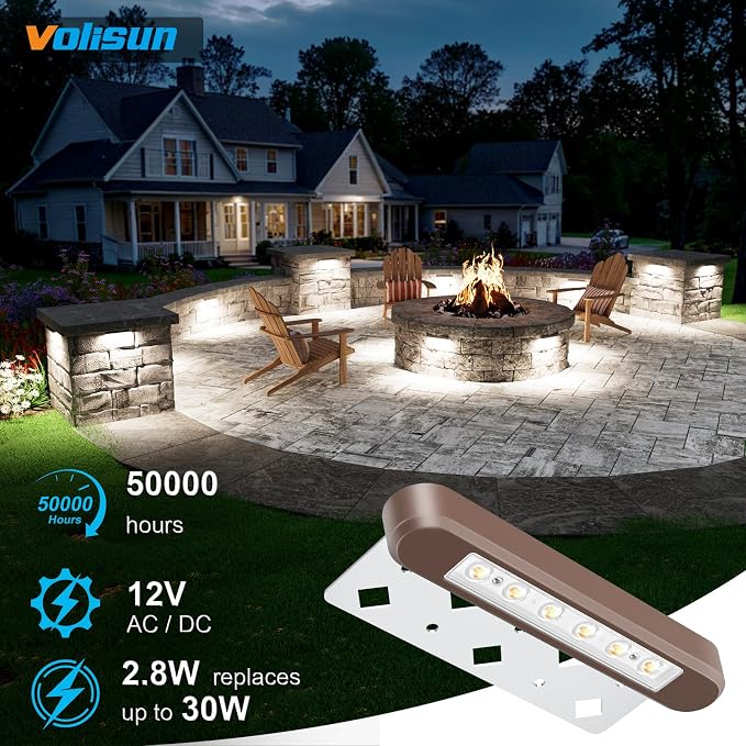 VOLISUN 7 Inch Retaining Wall Lights, 5000K Hardscape Lighting, 6 Pack | IP67 Waterproof, Cuttable Low Voltage Landscape Lighting, 12V Paver Lights, 2.8W Outdoor Step Lights