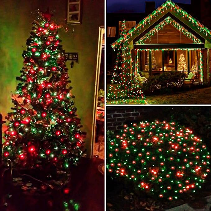 200 LED Connectable String Lights, 66FT Christmas Lights Outdoor Indoor | Red & Green, 13 Modes, Timer, Clear Wire Waterproof Twinkle Fairy Lights Plug in for Bedroom Classroom Patio Xmas Tree Decor