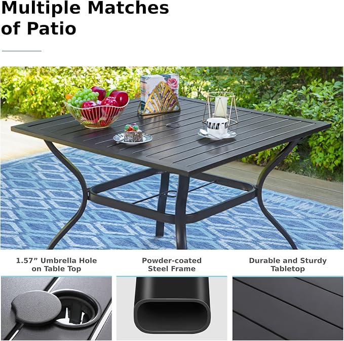MFSTUDIO 5-Piece Patio Dining Set, 37" Square Metal Table, Swivel Chairs | For Deck, Backyard, Poolside, Garden
