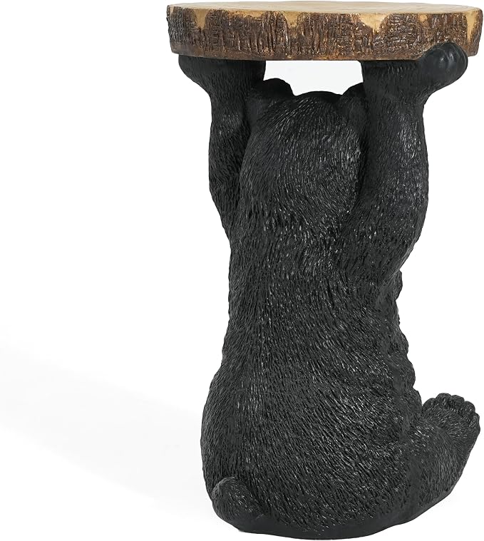 Black Bear Side Table Pedestal End Table Stool, MGO Bear Statue Hand Painted Sculpture for Home, Office, Living Room & Outdoor Decor,No Assembly Required