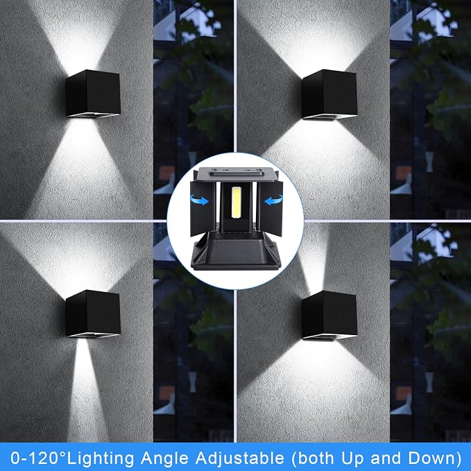 Juyace 2 Pack 20W 6000K LED Outdoor Sconce Wall Up and Down Exterior Light | 2000lm,hardwire,No photocell Light Fixture, up down Angle-Adjustable,Square 4.7",IP65 Waterproof for Porch Patio，White