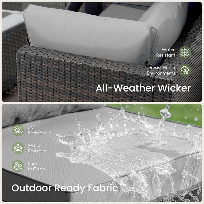 Patio Furniture Set - All-Weather - 7 Piece Patio Outdoor Conversation Set, Modular Wicker Rattan Sectional Sofa for Backyard, Garden, Poolside, Balcony, Porch, Patio, Brown/Light Gary