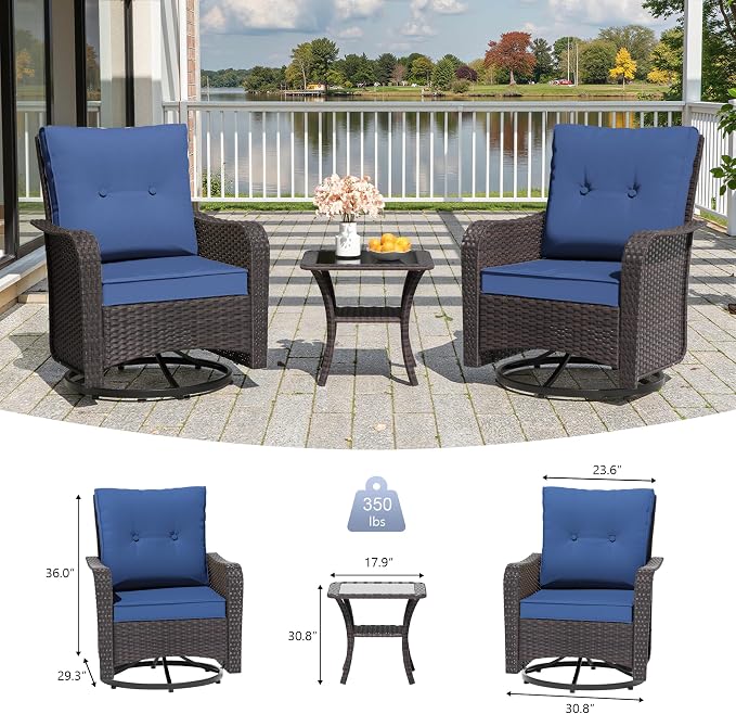16 PCS Outdoor Patio Furniture Set,Outdoor Sectional Furniture with 45" 55000 BTU Gas Propane Fire Pit Table,PE Rattan Wicker Patio Conversation Set,Swivel Rocking Chairs Set,Navy Blue