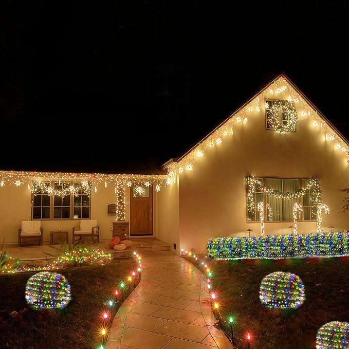 BlcTec Christmas Net Lights, 360 LED 9.8ft x 6.6ft Outdoor Christmas Lights with 8 Modes, UL Certified, Timer, Connectable, Waterproof for Bushes, Trees, Shrubs Yard Outdoor Xmas Decor, Multicolor