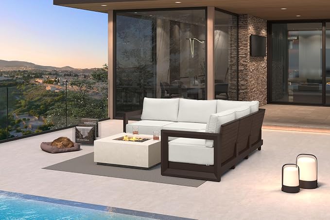 PURPLE LEAF Patio Furniture Set L-Shaped Outdoor Couch with 9.6" Thick Cushion and Soft Pillows 5 Piece Outdoor Sectional Sofas Modern Outdoor Conversation Sets for Yard Porch Deck Poolside, Bronze
