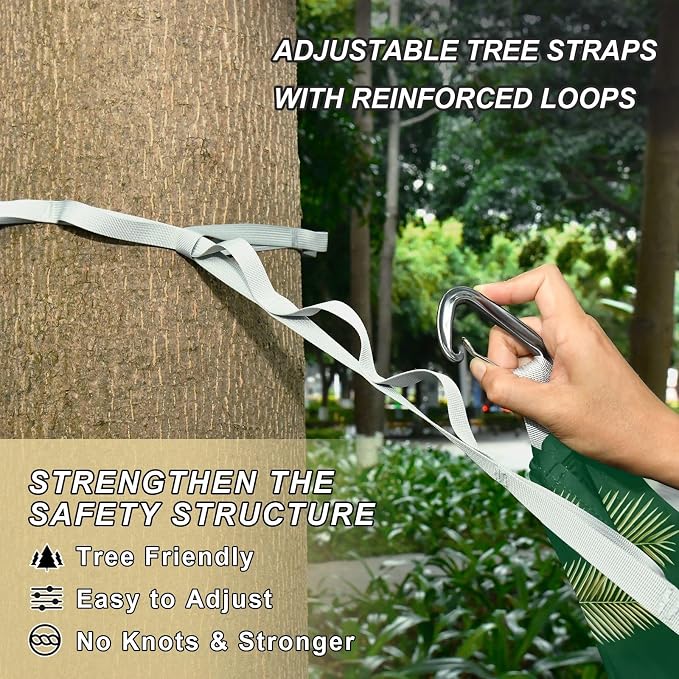 Camping Hammock Outdoor Hammocks for Outside Green Palm Leaves Beach Trees Portable Lightweight with Pockets Tree Straps Indoor