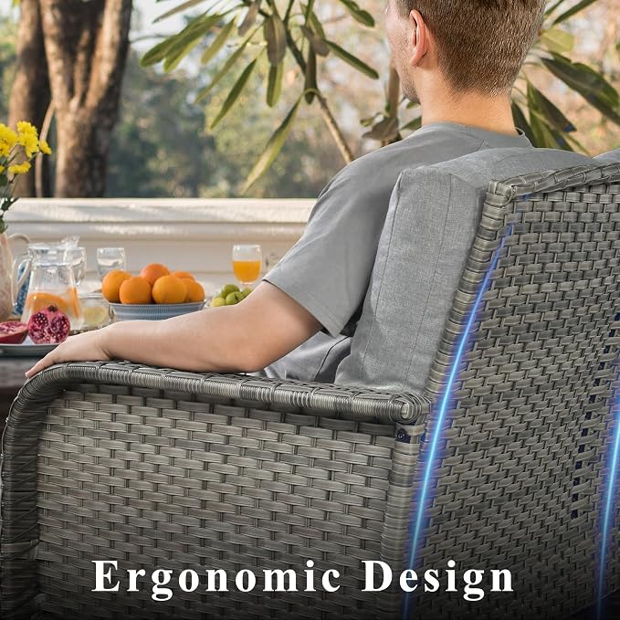 CAODOC 2 Pack Wicker Patio Furniture Chairs,Outdoor Rattan Chairs with Armrest Support 250 lb,Dark Gray