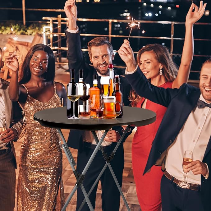 GUAGUA 32" Round Plastic Folding High Top Table - Versatile Bar, Cocktail & Portable Pub Table for Parties, Bistro & Events(Brown)