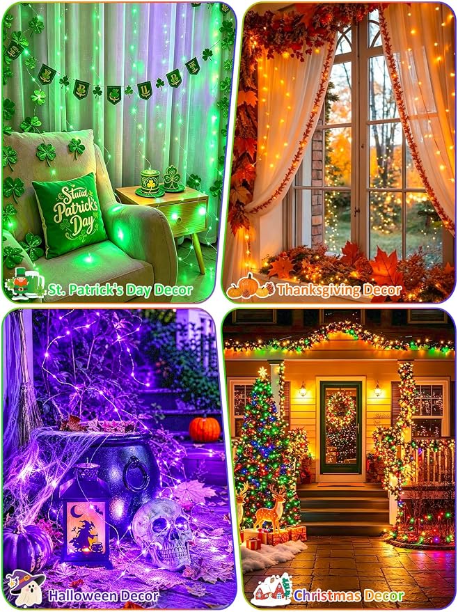 2 Pack 60 LED RGB Color Changing Fairy Lights Battery Operated with Remote | 20FT Christmas Twinkle String Lights with Timer 8 Modes 18 Colors, USB & Battery Powered, Waterproof Outdoor Halloween Decor