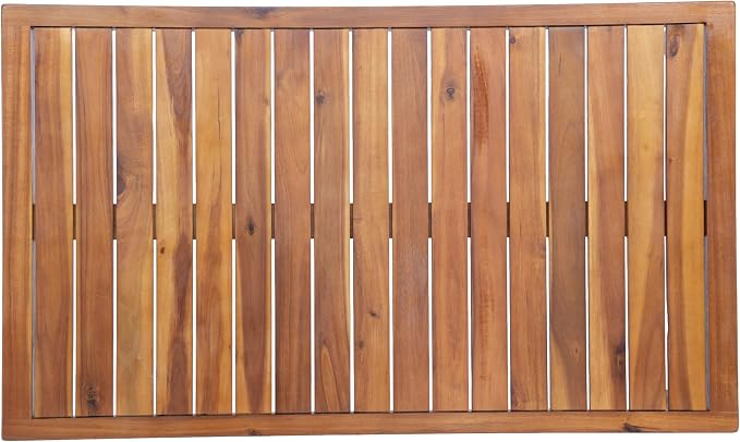 Merax Patio Outdoor Acacia Wood Round Coffee Table for Backyard, Lawn, Balcony, Easy Assemble, Slatted Top, Teak+ Beige