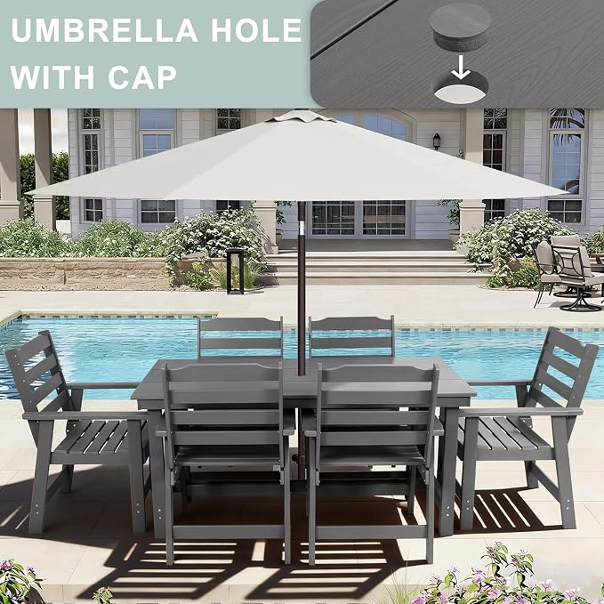 FUNBERRY Outdoor Dining Set, HDPE 5 Piece Dining Table Set with Chairs | 2" Umbrella Hole Table, Wood-Grain, HDPE All Weather, No Rot or Rust or Crack, UV Fade Shield, Easy-Clean for Outside