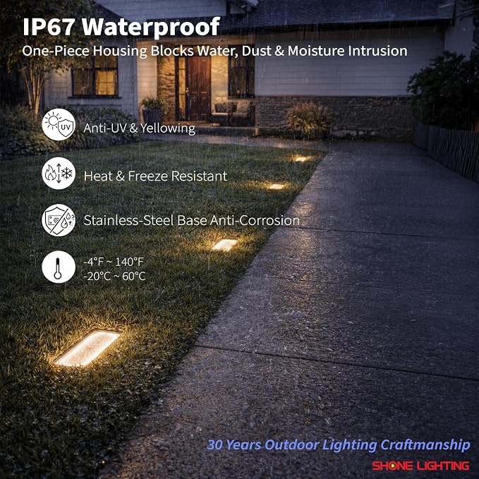 4x8 Solar Ground Lights, 3500K Paver Light, Warm White, 6Pack | Super Bright 100-LEDs, Outdoor Waterproof, Recessed Lighting Bricks, Driveway, Pathway, Walkway, Garden deck, Landscape