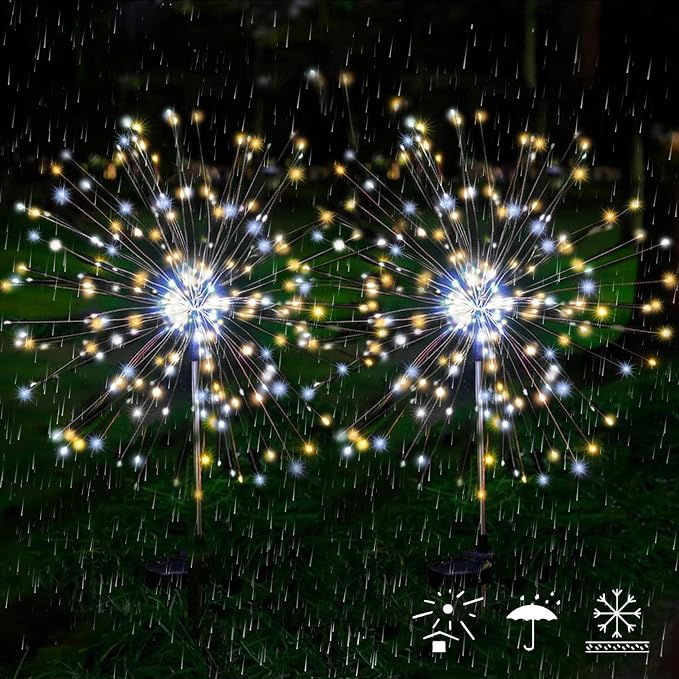 Solar Firework Lights, 2 Pack 120 LEDs 2 Lighting Modes Solar Garden Lights Outdoor Waterproof for Yard Patio Walkway Pathway Party Wedding Christmas Decorative - Mixed Color