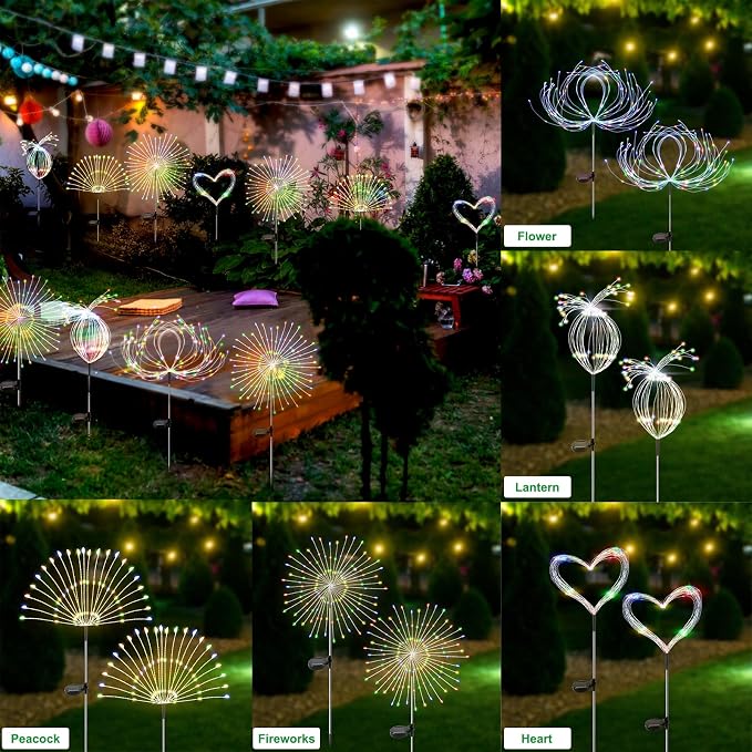 Slyuexu Solar Garden Lights Outdoor Waterproof, 2 Pack 120 LED Solar Firework Lights Decorative Garden Décor Outside for Flowerbed Pathway Party Halloween Christmas Decoration, Multicolor