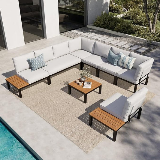MFSTUDIO Metal Patio Furniture Set,8 Seat Outdoor Sectional Sofa Patio Conversation Set with 1×Coffee Table for Backyard,Garden,Deck