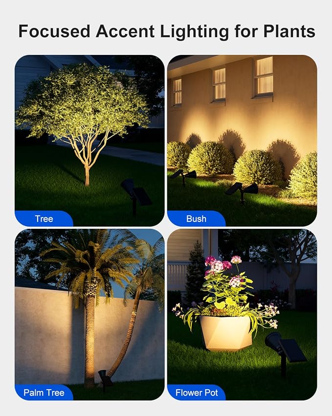 Solar Power Spot Lights Outdoor Waterproof for Christmas Decorations, Flag, Tree, Wreath, Santa Claus, Snowman, Bright LED Landscape Lamp Uplights for Outside Garden, Yard, Patio, Sidewalk,Warm White