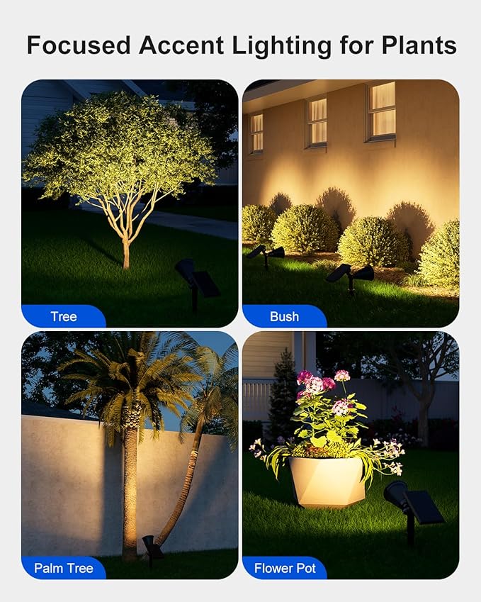 2 Pack Solar Spotlights Outdoor Waterproof for Christmas Hanging, Tree, Wreaths, Snowman, Elk, Adjustable Panel Solar Power Landscape Uplights for Outside Garden, Backyard, Patio, Sidewalk,Warm White