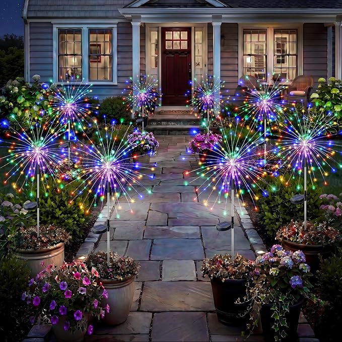 Solar Firework Lights Outdoor 8 Pack, 120LED Solar Starburst Garden Lights with 8 Modes, Waterproof Decorative Sparkle Light for Backyard, Garden, Patio Lawn Landscape & Halloween Party Decor