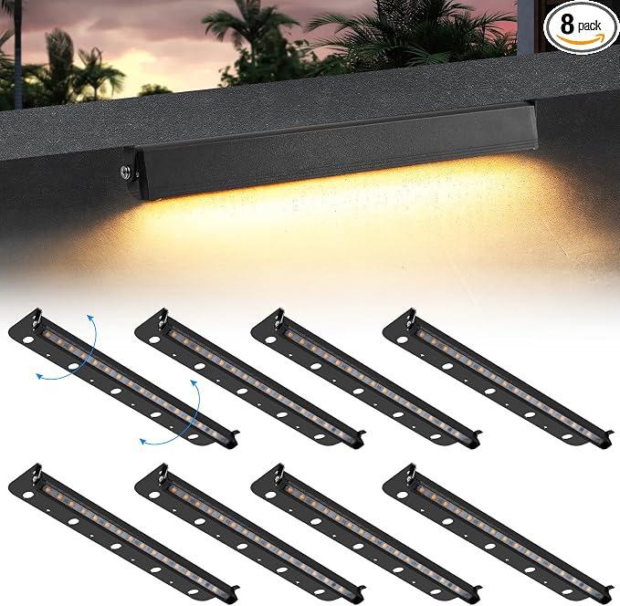 Black 8-Pack 12inch 5W 2700K Soft White Hardscpe Lighting | 12V AC/DC Retaining Wall Lights,Low Voltage Landscape Lighting,Hardscape Paver Light,Outdoor Step Lights