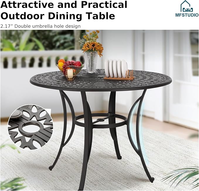 MFSTUDIO Bar Height Patio Table and Chairs, 7 Pieces Cast Aluminum Outdoor Dining Set for 6, High Top Outdoor Bar Set, 54" Round Patio Bar Table with Chairs
