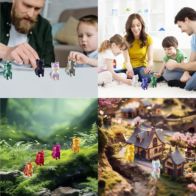 100pcs Mini 3D Printed Animals Tiny Animals Plastics Figures Miniature Little Small Cat Figurines Bulk for Micro Fairy Garden Landscape Accessories Hide Crafts Decor Aquarium