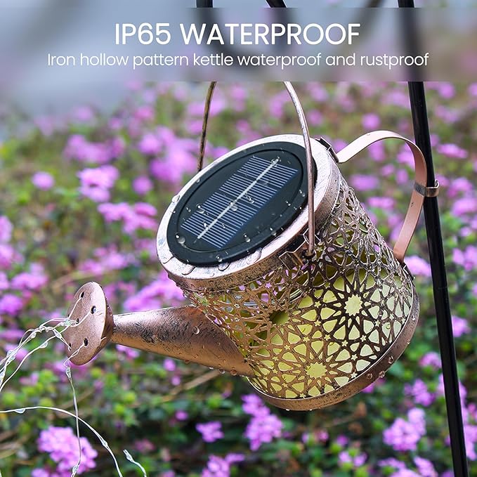 Solar Lights Outdoor Decorative, 2 Pack Metal Watering Can Lights Waterproof, Small Hanging Garden Decor Yard Outside Patio Lawn, Gifts for Mom Grandma Women Birthday(Warm White)