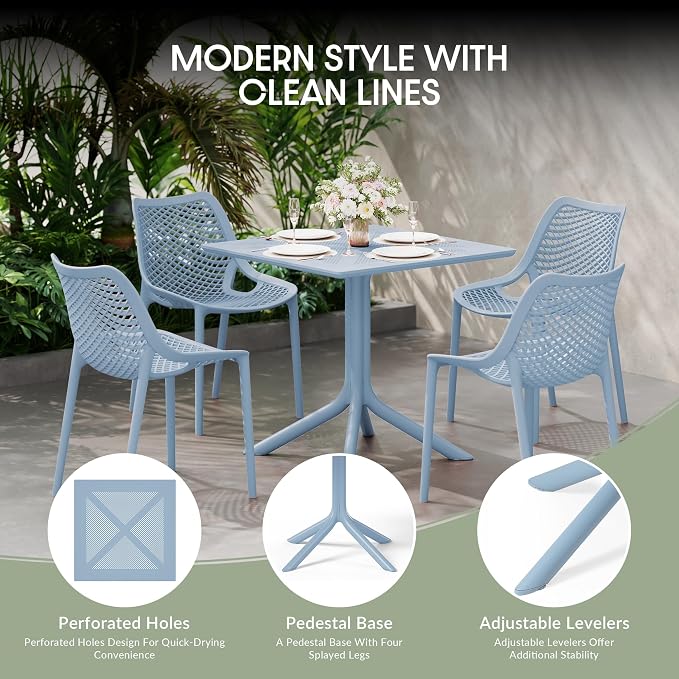 WestinTrends Playa 31.5" Square Plastic Outdoor Patio Dining Table for 4, French Blue