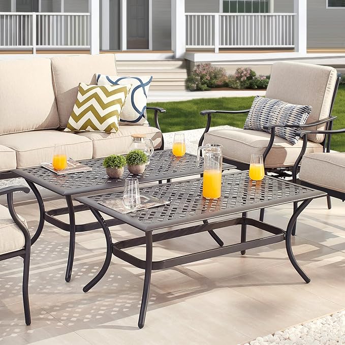 Patio Conversation Set 6 Pieces Outdoor All Weather Furniture Seating Sets with Beige Thick Cushions