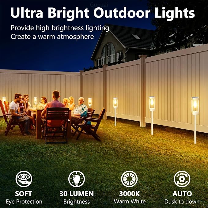 Solar Pathway Lights Outdoor Waterproof Landscape Lighting 8 Pack | Solar Lights Outdoor for Yard Driveway Garden Walkway Lawn Path Decor, Auto On/Off, LED Bright 3000K Tungsten Filament Bulb