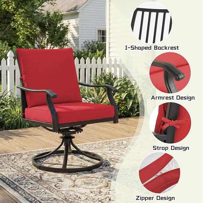 7 Piece Outdoor Patio Dining Set, 62’’ Rectangular Metal Dining Table with Umbrella Hole & 6pcs Patio Swivel Rocking Chairs, Outdoor Furniture Dining Set for Patio, Balcony, Lawn, Garden, Backyard